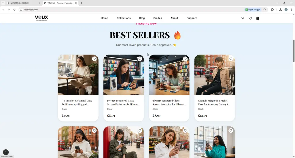VOUX Shopify best sellers mobile layout optimised for touch