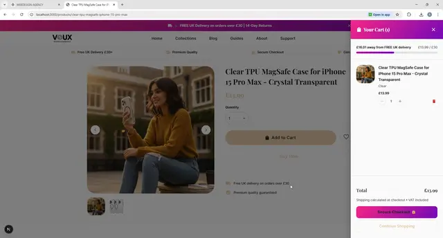 Shopify cart flow experience for VOUX ecommerce