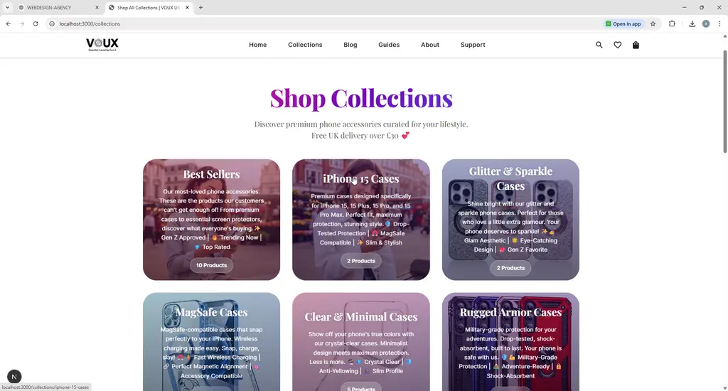 Shopify collection grid UX for VOUX store